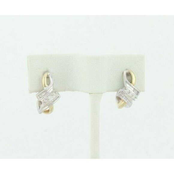 10k Yellow Gold Diamond Earrings J Hoop Earrings  .25 tcw hoops - Picture 6 of 8